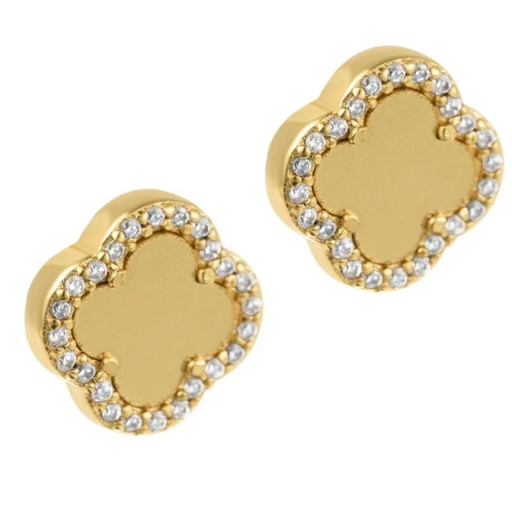 Adornia 14k Gold Plated Clover Halo Stud Earrings